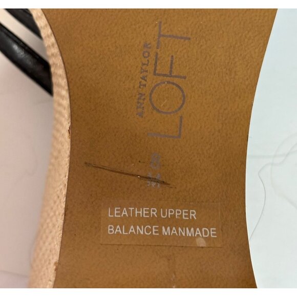 Ann Taylor Loft Leather Black Strappy Wedge Sandals Open Toe Womens 8 Woven Heel - Picture 8 of 12